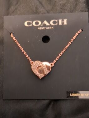 COACH Rose Gold Heart and Horseshoe Pendant Necklace